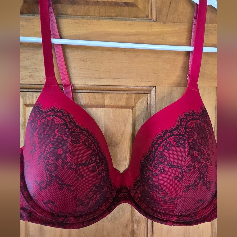Ambrielle Red and Black Lace Full Coverage Bra